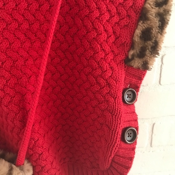 Aspen Cutest Capelet EVER Cape Red Twn brown leopard faux fur Girl Sz S - Picture 5 of 9
